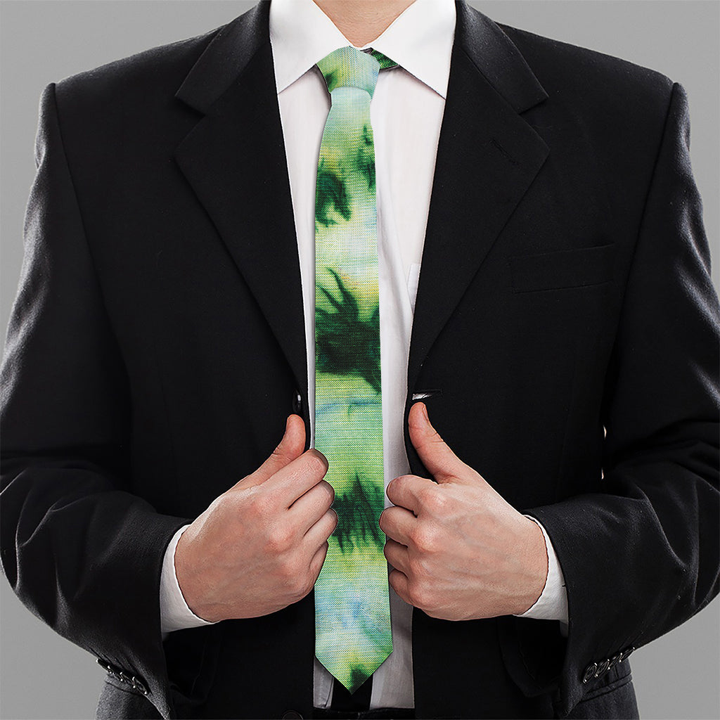 Green And Black Acid Wash Tie Dye Print Necktie