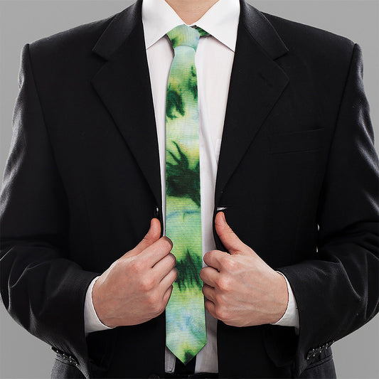 Green And Black Acid Wash Tie Dye Print Necktie