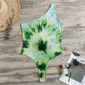 Green And Black Acid Wash Tie Dye Print One Shoulder Bodysuit