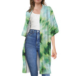 Green And Black Acid Wash Tie Dye Print Open Front Beach Cover Up