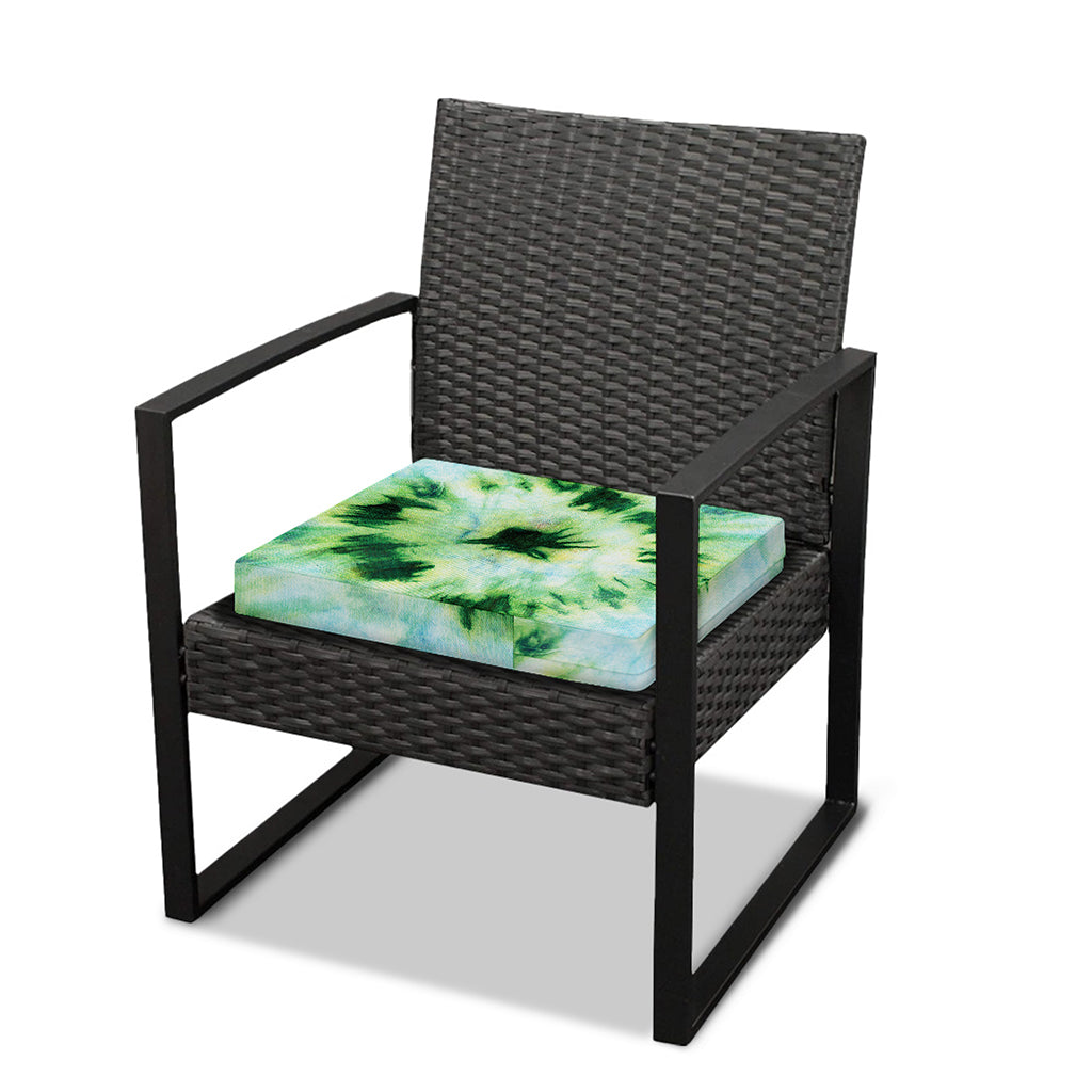 Green And Black Acid Wash Tie Dye Print Outdoor Seat Cushion Cover