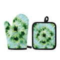 Green And Black Acid Wash Tie Dye Print Oven Mitt And Pot Holder Set
