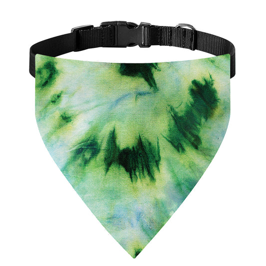 Green And Black Acid Wash Tie Dye Print Over The Collar Dog Bandana