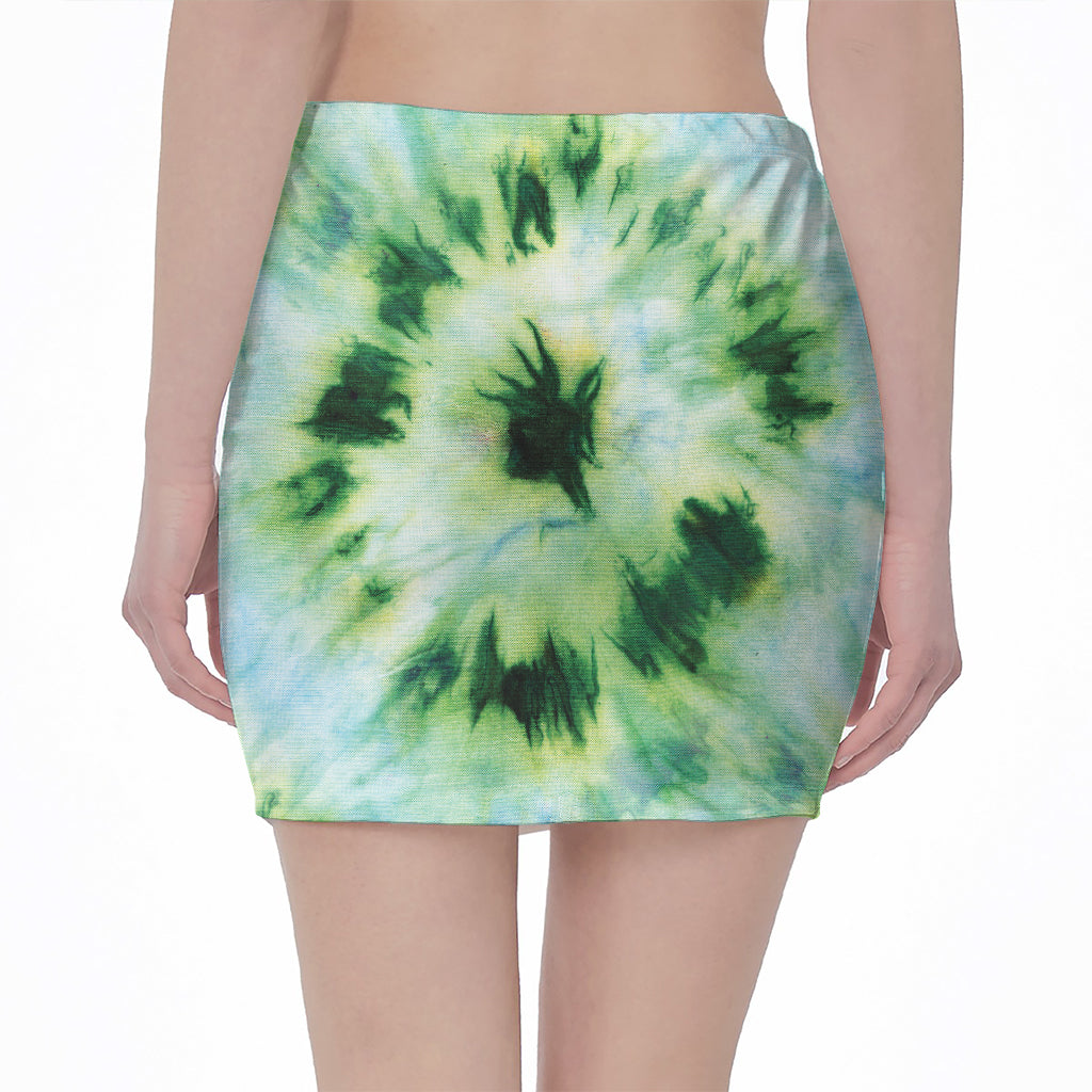 Green And Black Acid Wash Tie Dye Print Pencil Mini Skirt