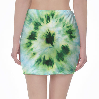 Green And Black Acid Wash Tie Dye Print Pencil Mini Skirt