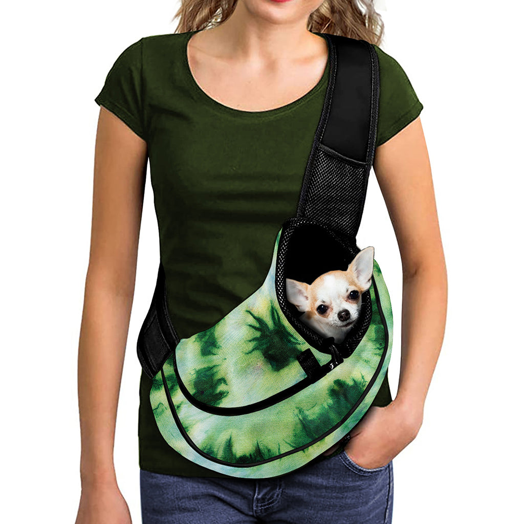Green And Black Acid Wash Tie Dye Print Pet Sling Carrier