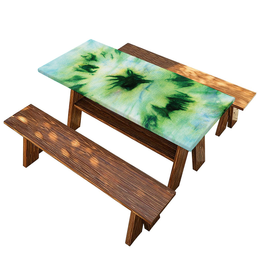 Green And Black Acid Wash Tie Dye Print Picnic Table Cover