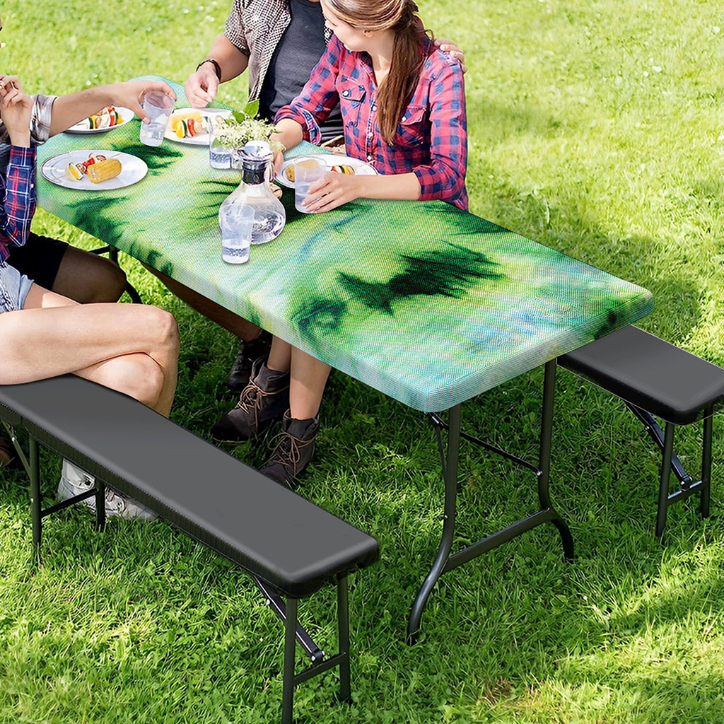 Green And Black Acid Wash Tie Dye Print Picnic Table Cover