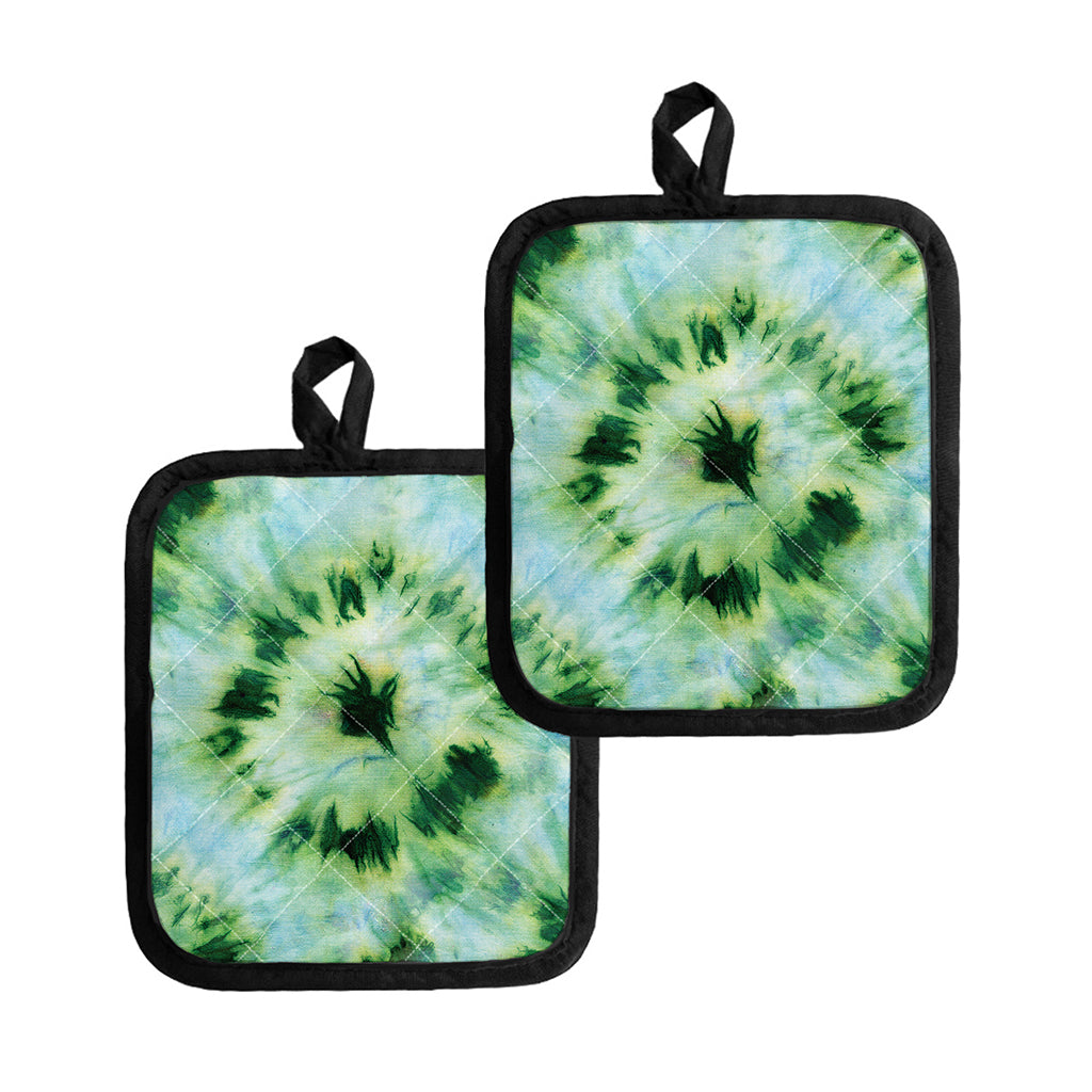 Green And Black Acid Wash Tie Dye Print Pot Holders