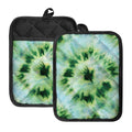 Green And Black Acid Wash Tie Dye Print Pot Holders With Pocket