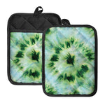 Green And Black Acid Wash Tie Dye Print Pot Holders With Pocket