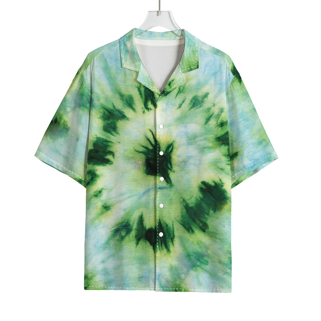 Green And Black Acid Wash Tie Dye Print Rayon Hawaiian Shirt