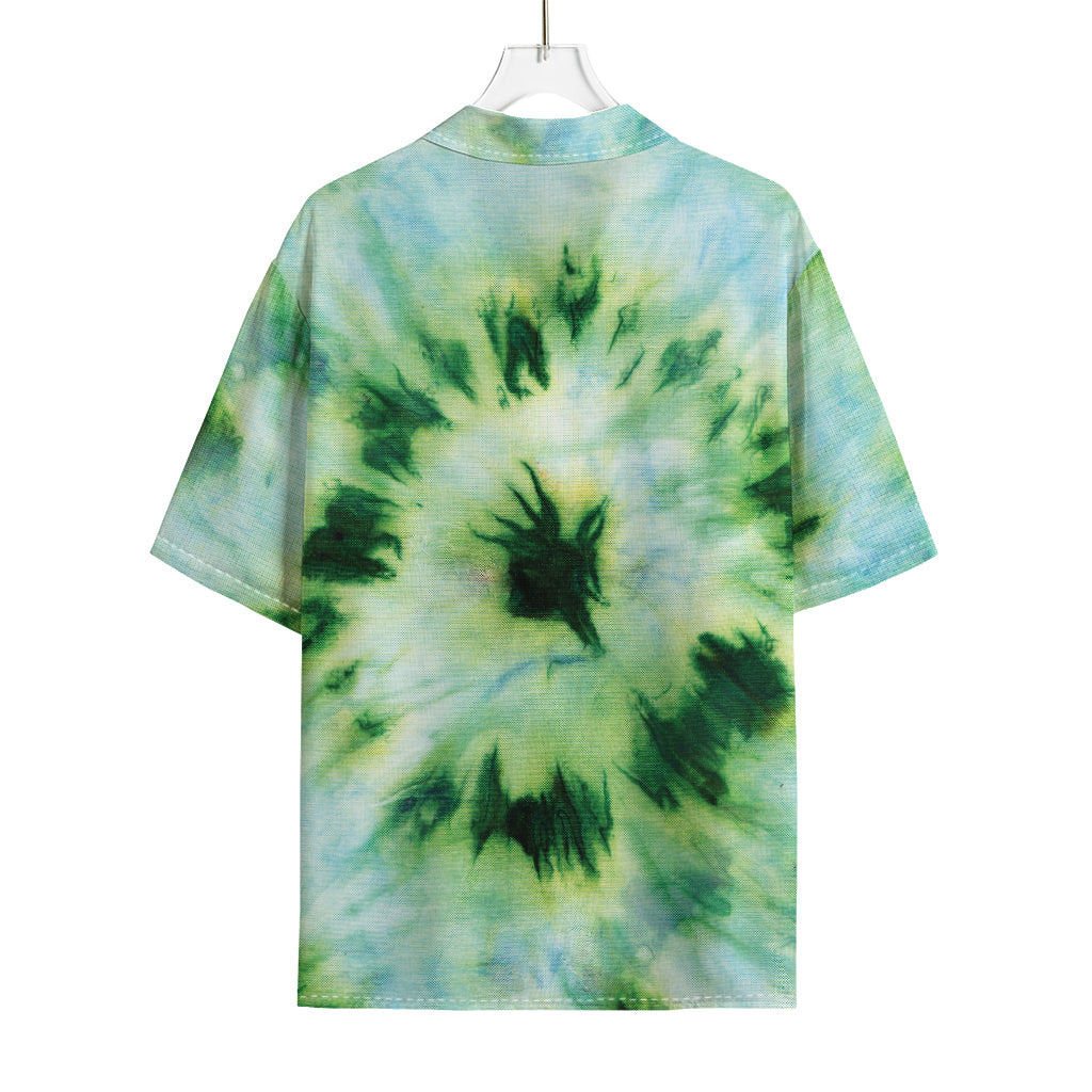 Green And Black Acid Wash Tie Dye Print Rayon Hawaiian Shirt