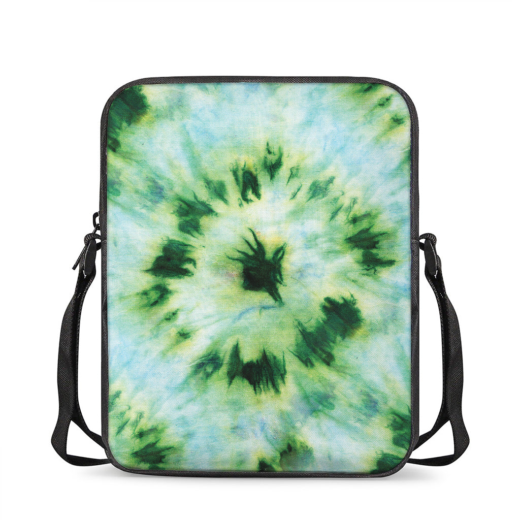 Green And Black Acid Wash Tie Dye Print Rectangular Crossbody Bag