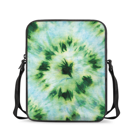Green And Black Acid Wash Tie Dye Print Rectangular Crossbody Bag