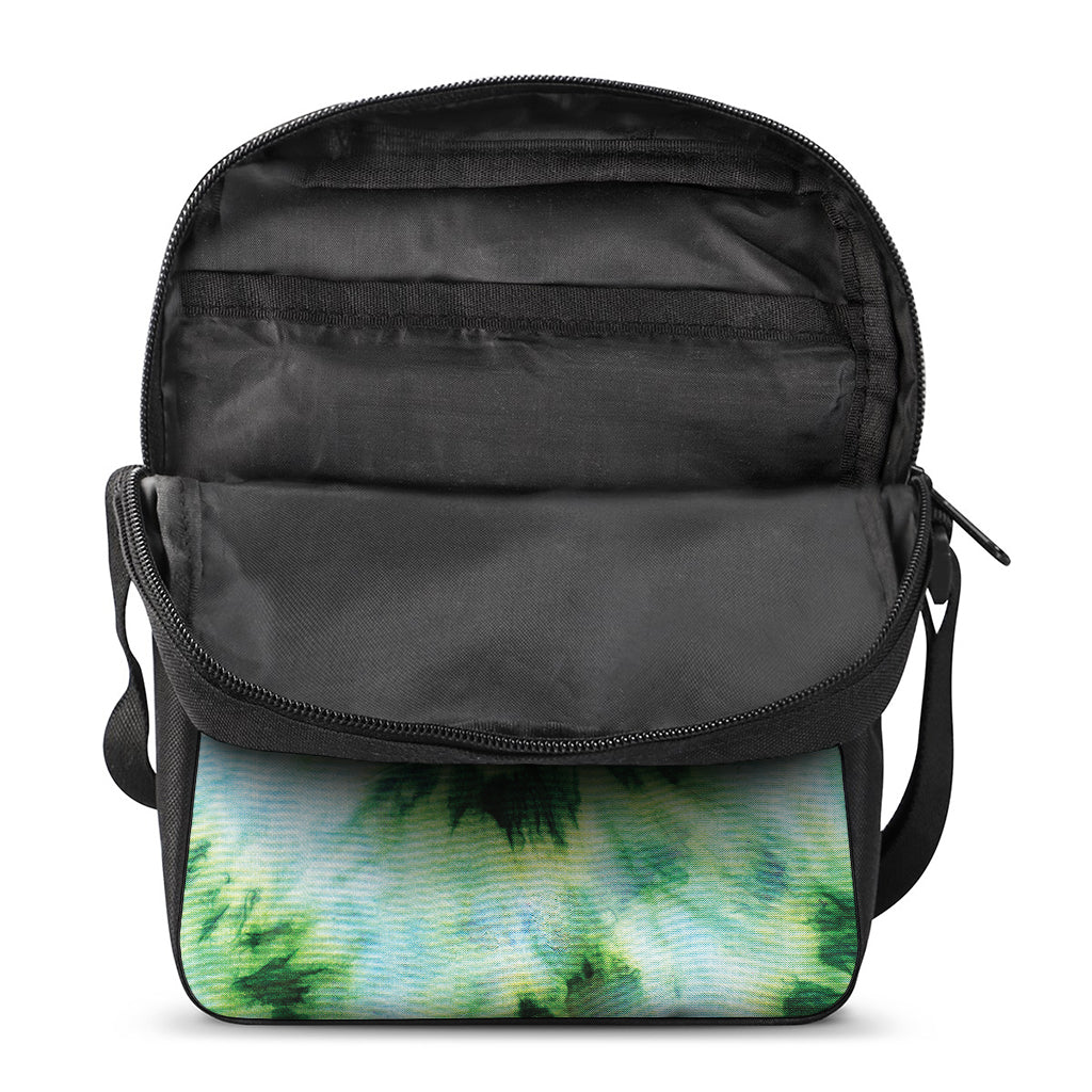 Green And Black Acid Wash Tie Dye Print Rectangular Crossbody Bag