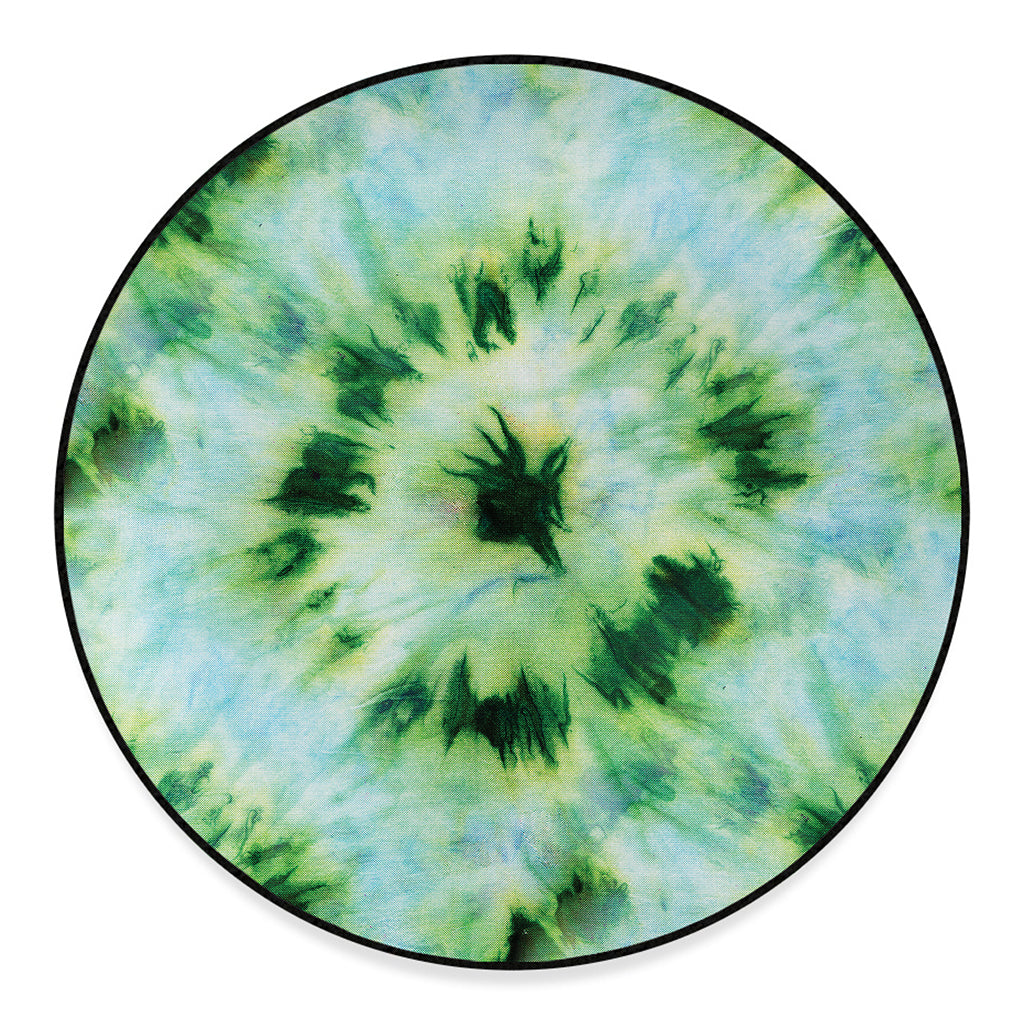 Green And Black Acid Wash Tie Dye Print Round Floor Mat