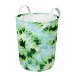 Green And Black Acid Wash Tie Dye Print Round Laundry Basket