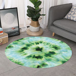 Green And Black Acid Wash Tie Dye Print Round Rug