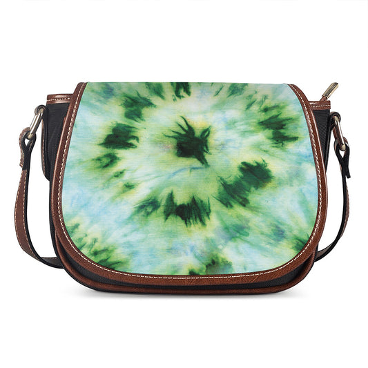 Green And Black Acid Wash Tie Dye Print Saddle Bag