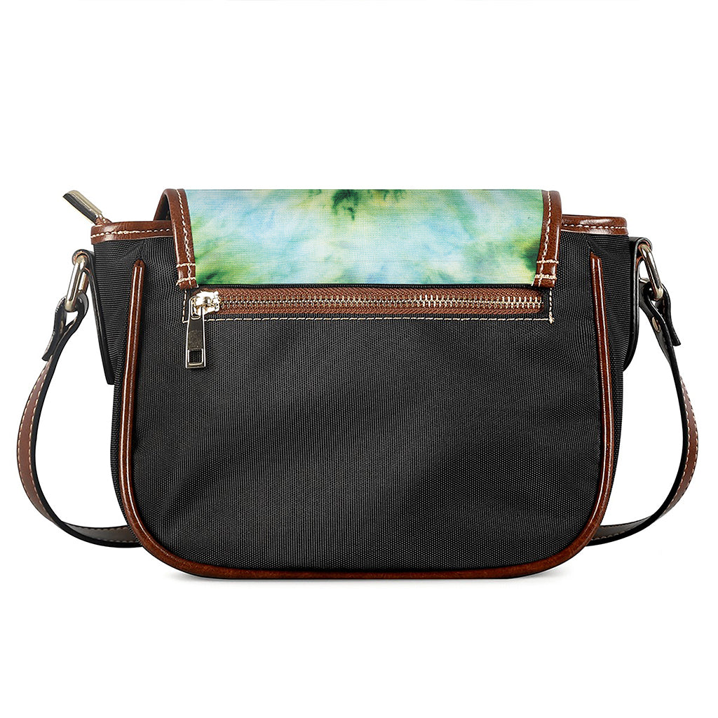 Green And Black Acid Wash Tie Dye Print Saddle Bag