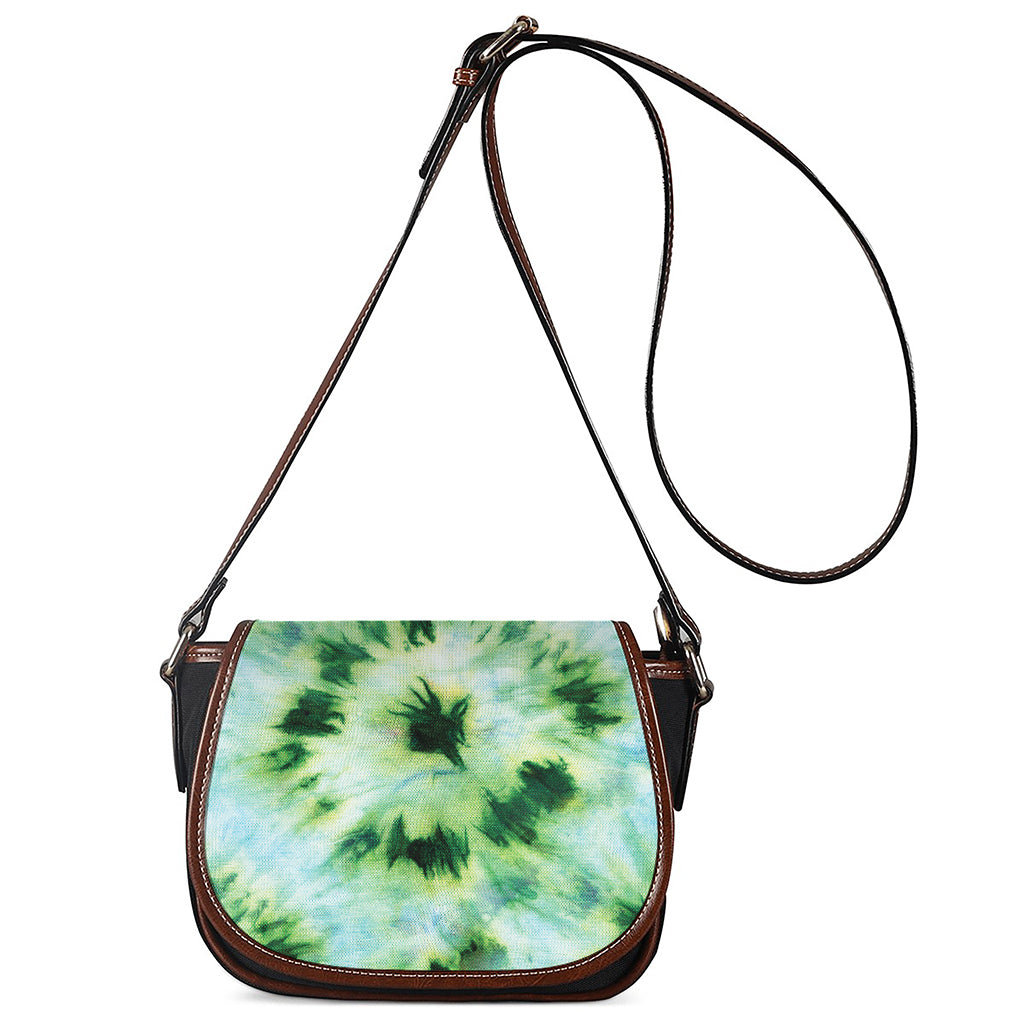 Green And Black Acid Wash Tie Dye Print Saddle Bag