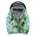 Green And Black Acid Wash Tie Dye Print Sherpa Lined Zip Up Hoodie