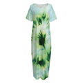 Green And Black Acid Wash Tie Dye Print Short Sleeve Long Nightdress