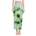 Green And Black Acid Wash Tie Dye Print Side Slit Maxi Skirt