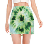 Green And Black Acid Wash Tie Dye Print Side Slit Mini Skirt