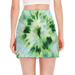 Green And Black Acid Wash Tie Dye Print Side Slit Mini Skirt