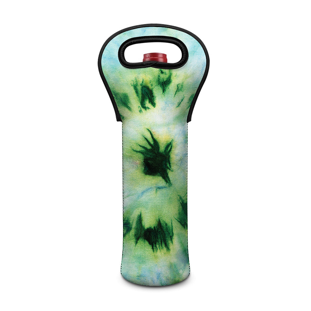 Green And Black Acid Wash Tie Dye Print Single Neoprene Wine Tote