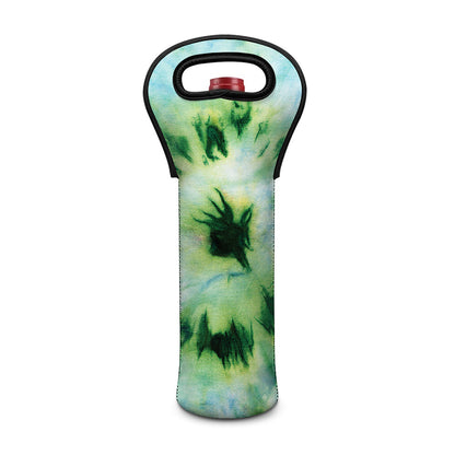 Green And Black Acid Wash Tie Dye Print Single Neoprene Wine Tote