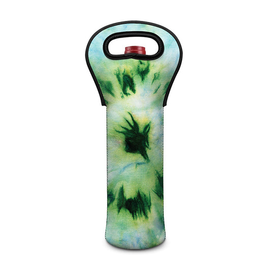 Green And Black Acid Wash Tie Dye Print Single Neoprene Wine Tote