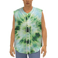 Green And Black Acid Wash Tie Dye Print Sleeveless Baseball Jersey