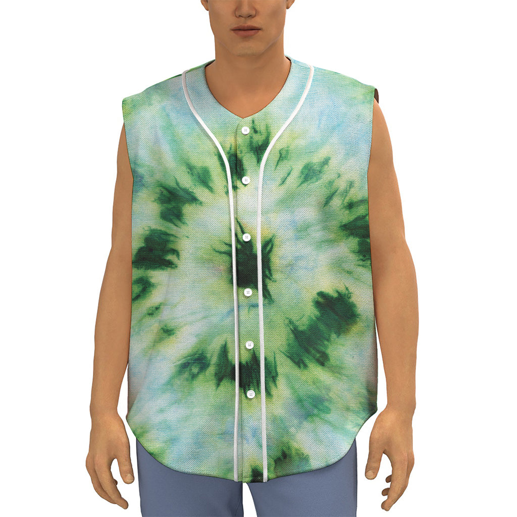 Green And Black Acid Wash Tie Dye Print Sleeveless Baseball Jersey