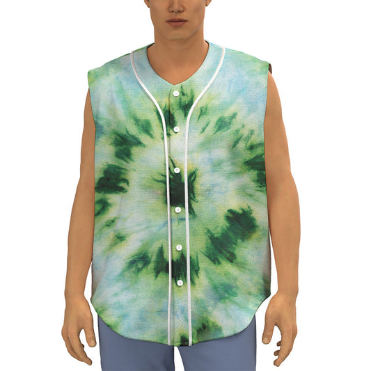 Green And Black Acid Wash Tie Dye Print Sleeveless Baseball Jersey