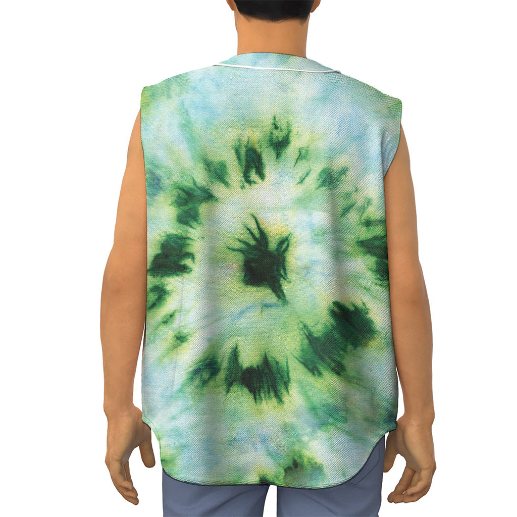 Green And Black Acid Wash Tie Dye Print Sleeveless Baseball Jersey