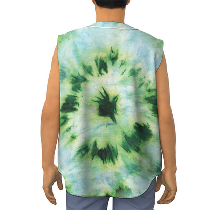 Green And Black Acid Wash Tie Dye Print Sleeveless Baseball Jersey