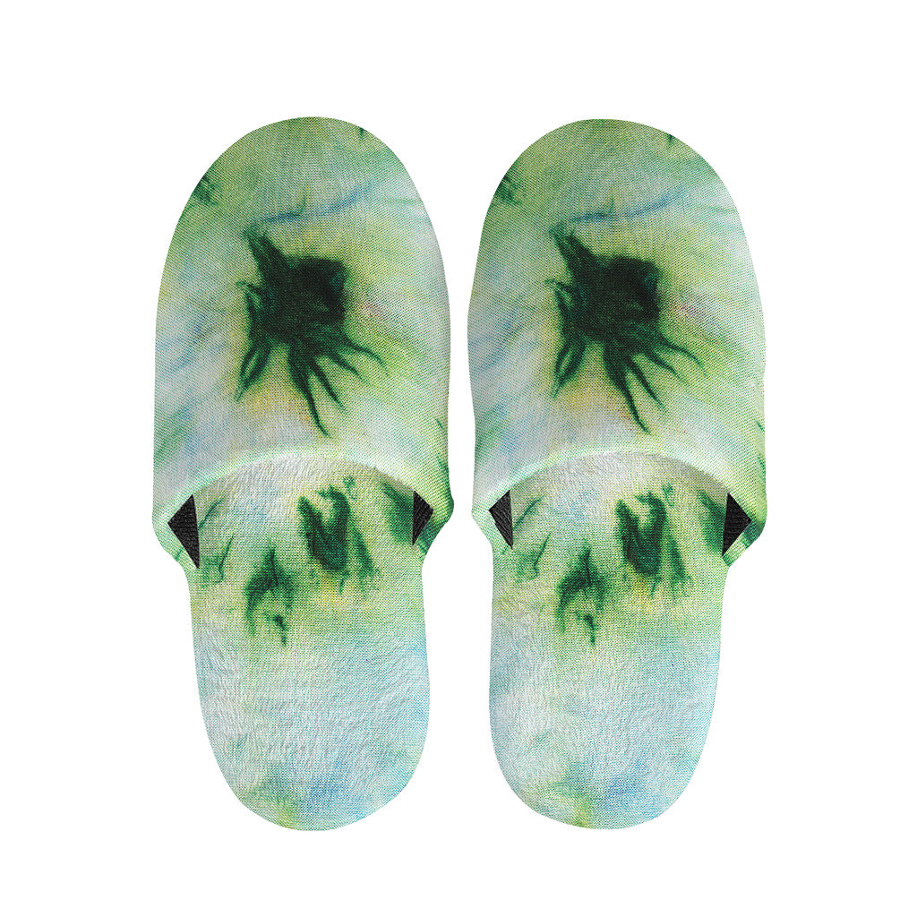 Green And Black Acid Wash Tie Dye Print Slippers