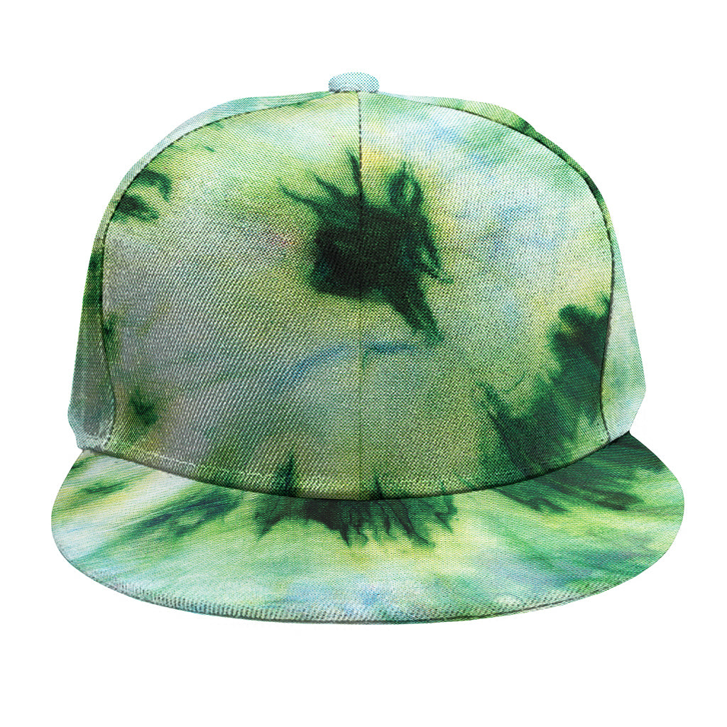Green And Black Acid Wash Tie Dye Print Snapback Cap