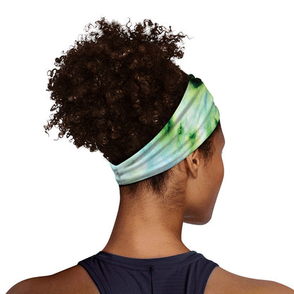 Green And Black Acid Wash Tie Dye Print Sports Headband