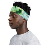 Green And Black Acid Wash Tie Dye Print Sports Headband
