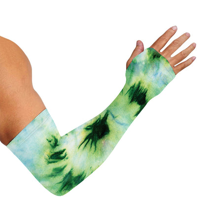 Green And Black Acid Wash Tie Dye Print Sun Protection Arm Sleeves