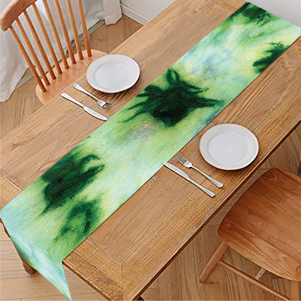 Green And Black Acid Wash Tie Dye Print Table Runner