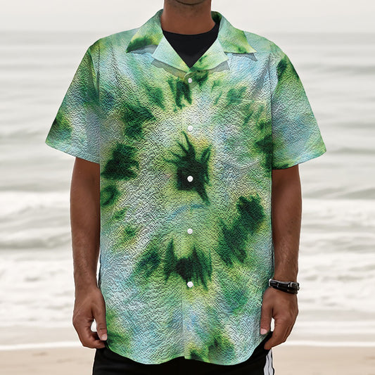 Green And Black Acid Wash Tie Dye Print Textured Short Sleeve Shirt