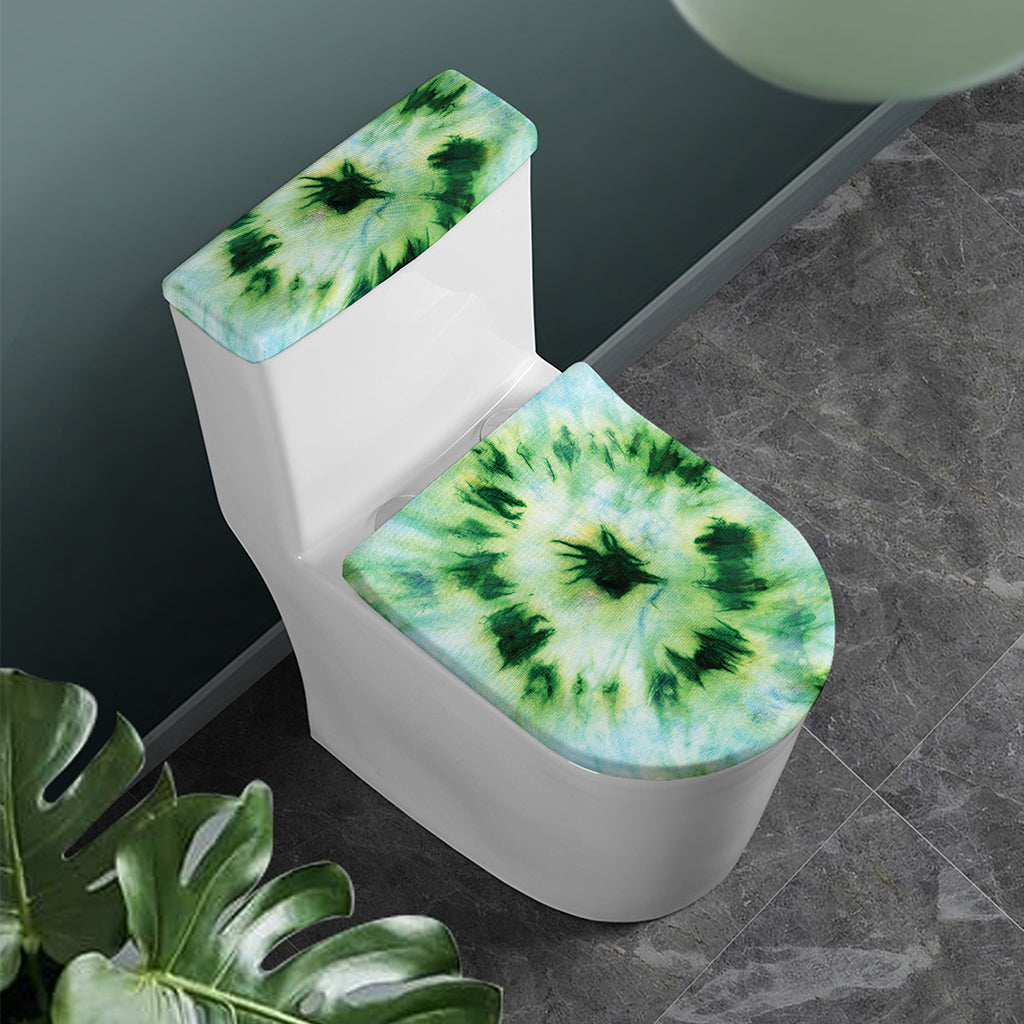 Green And Black Acid Wash Tie Dye Print Toilet Lid And Tank Cover Set