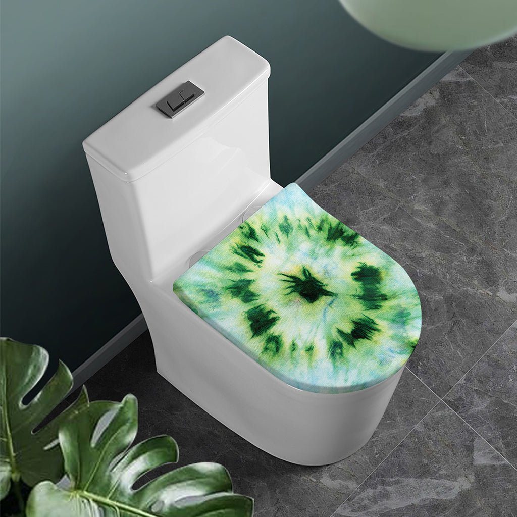 Green And Black Acid Wash Tie Dye Print Toilet Lid Cover