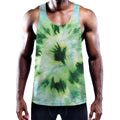 Green And Black Acid Wash Tie Dye Print Men's Workout Tank Top