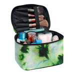 Green And Black Acid Wash Tie Dye Print Travel Makeup Bag